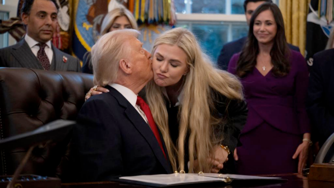 President Trump halts Oval Office ceremony to kiss Erika Kirk after widow called JD Vance similar to her assasinated husband